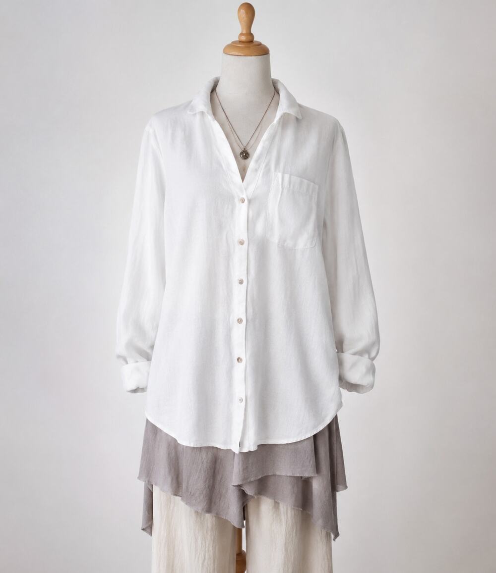 Sigrid Olsen Large 100% Linen Long Sleeve Button Up Shirt Beachy Boho Lagenlook